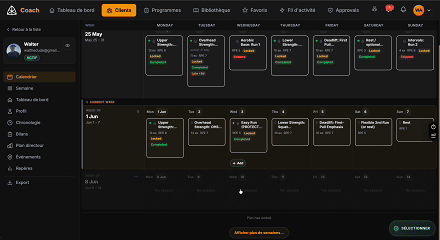 Afitpilot coach dashboard with weekly calendar, sessions, and athlete roster